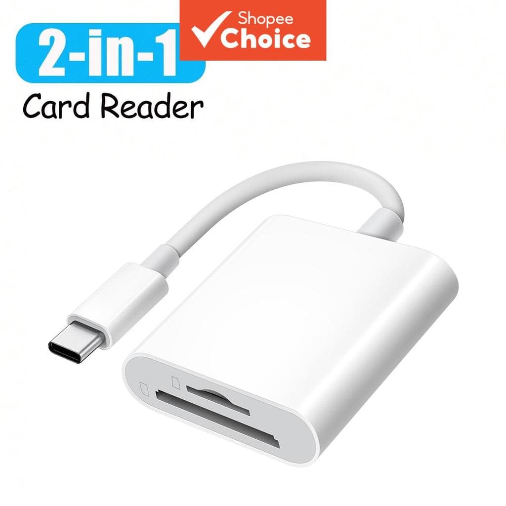 Leitor de cartões Type-C 2 em 1, adaptador SD/TF para iPhone, Huawei, Samsung, iPad, celular USB-C, leitor de cartões