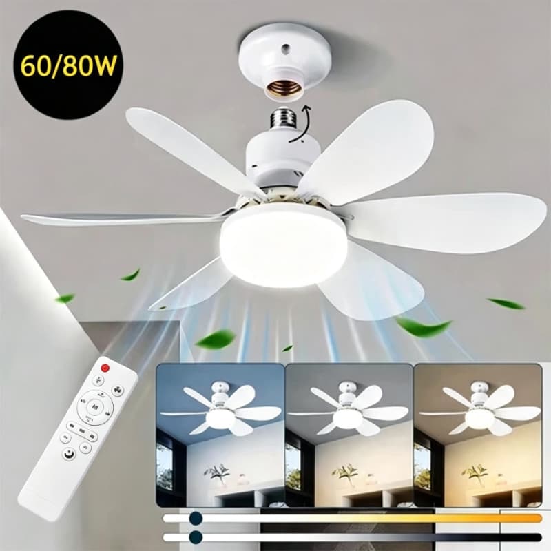 Ventilador De Teto Luz LED 60W 80W Com 6 Hélices 3 Tipos De Luz Bivolt Com Controle Remoto