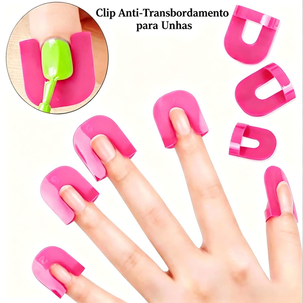 Kit 26pcs clipes protetores de unha com 10 tamanhos. Clipe curvo anti‑derramamento de esmalte, proteção para dedos, ferr