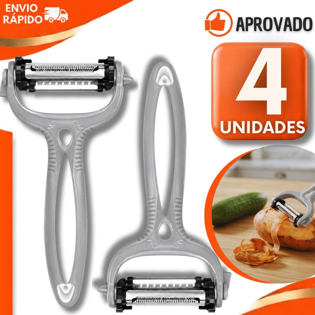 Jogo Descascador Legumes 3 em 1 Lâminas Inox Legumes Frutas Multiuso Robusto Utensílios Cozinha Eficientes