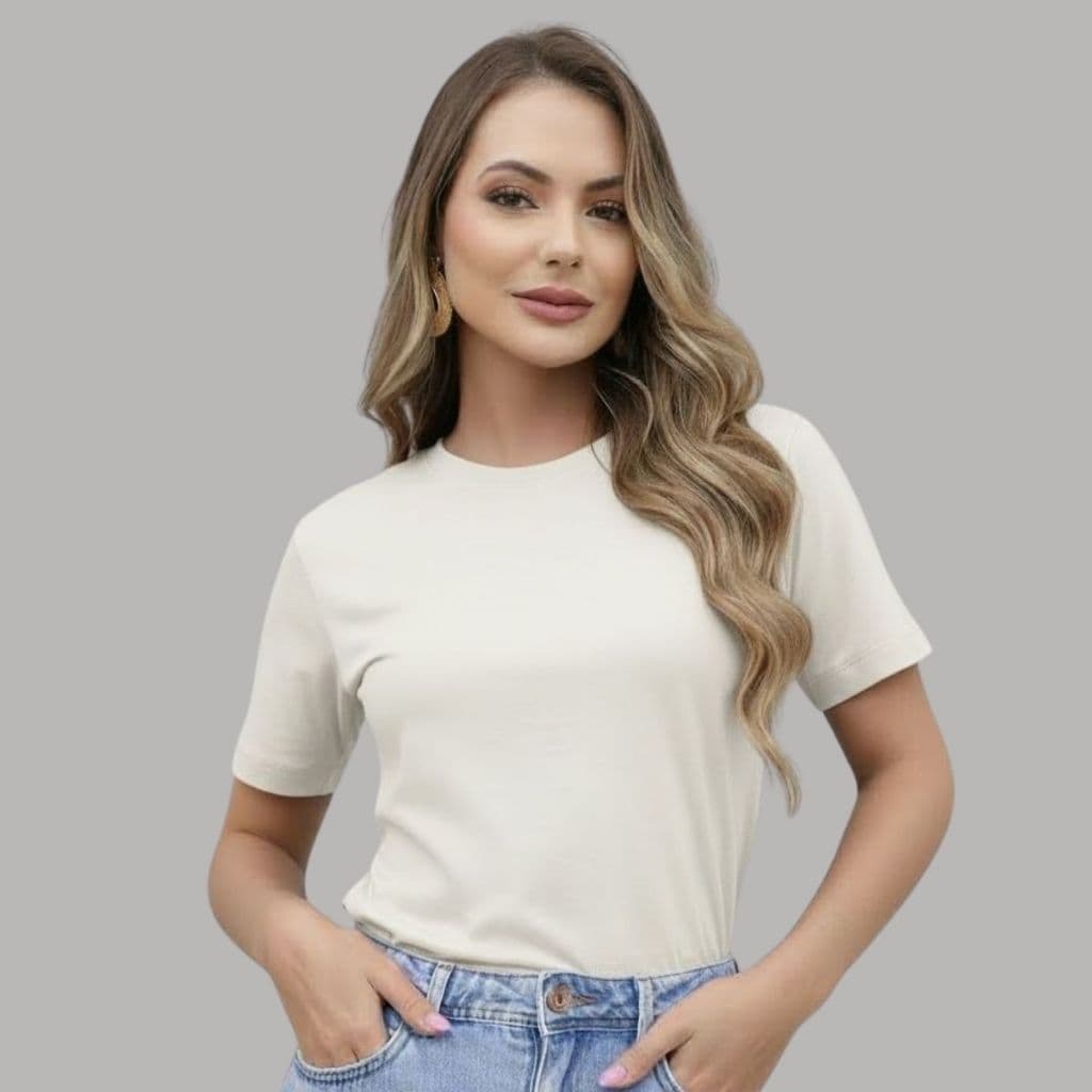 Camiseta Feminina Algodão Moda Blusinha Street Fashion Slim Fit Casual DIA DIA- trabalho promoção