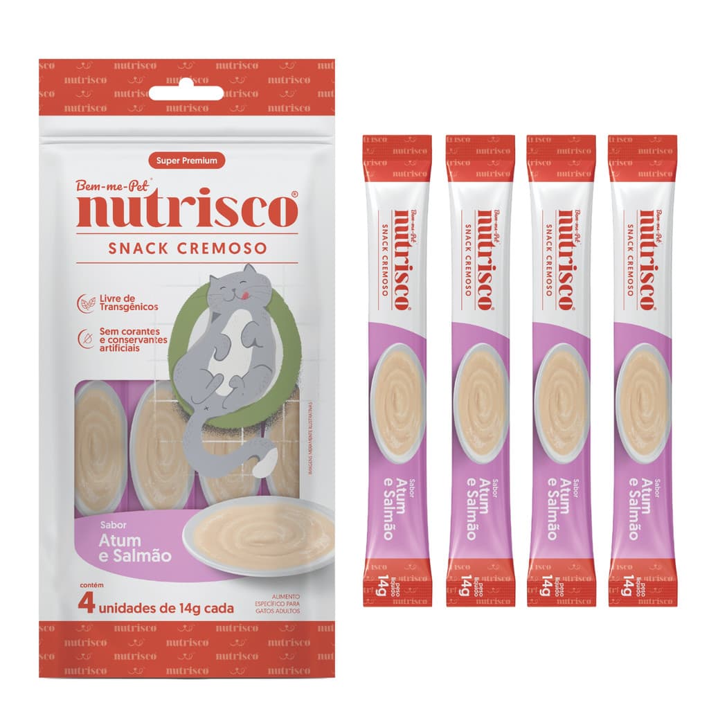 Kit Nutrisco Petisco Cremoso para Gatos sabor Atum e Salmão C/ 4 tubos de 14g cada igual churu