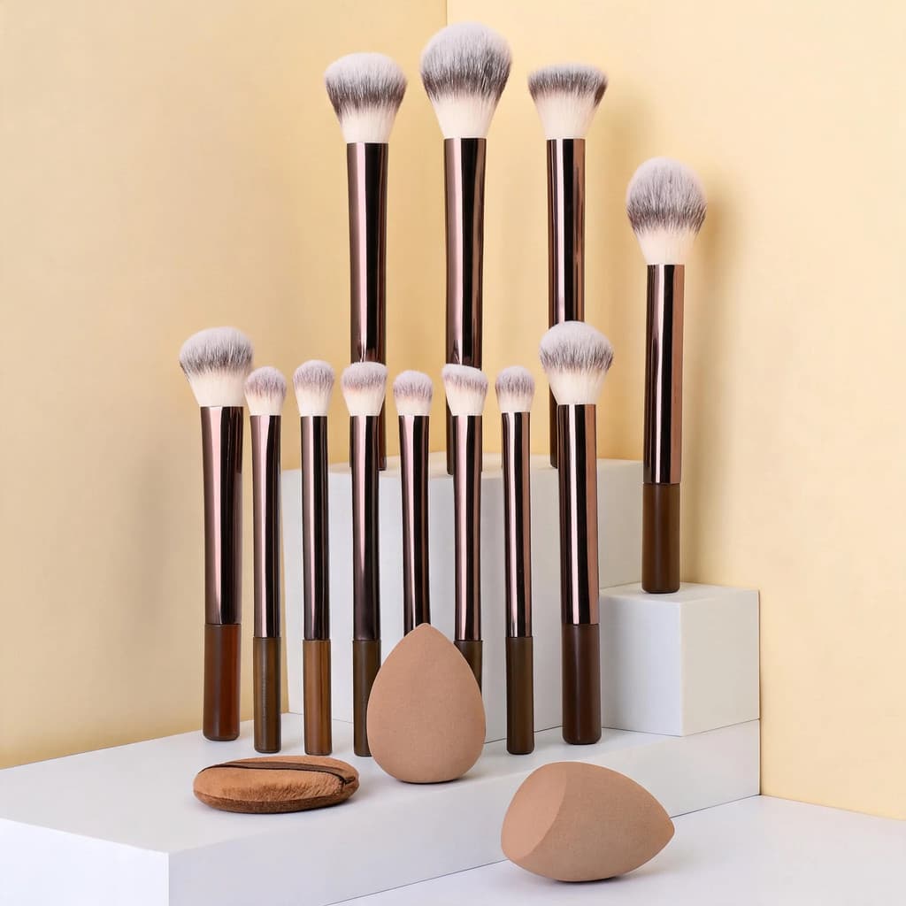 Conjunto de 7 peças 12 conjuntos de pincéis de maquiagem incluem Blush pó solto corretivo tubo longo colorido pincel de