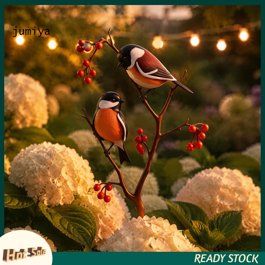 Metal Garden Stakes Decorative Outdoor Yard Art Stake with Cute Frog Lotus Leaf Mushroom Birds on Tree Branch – Lawn f