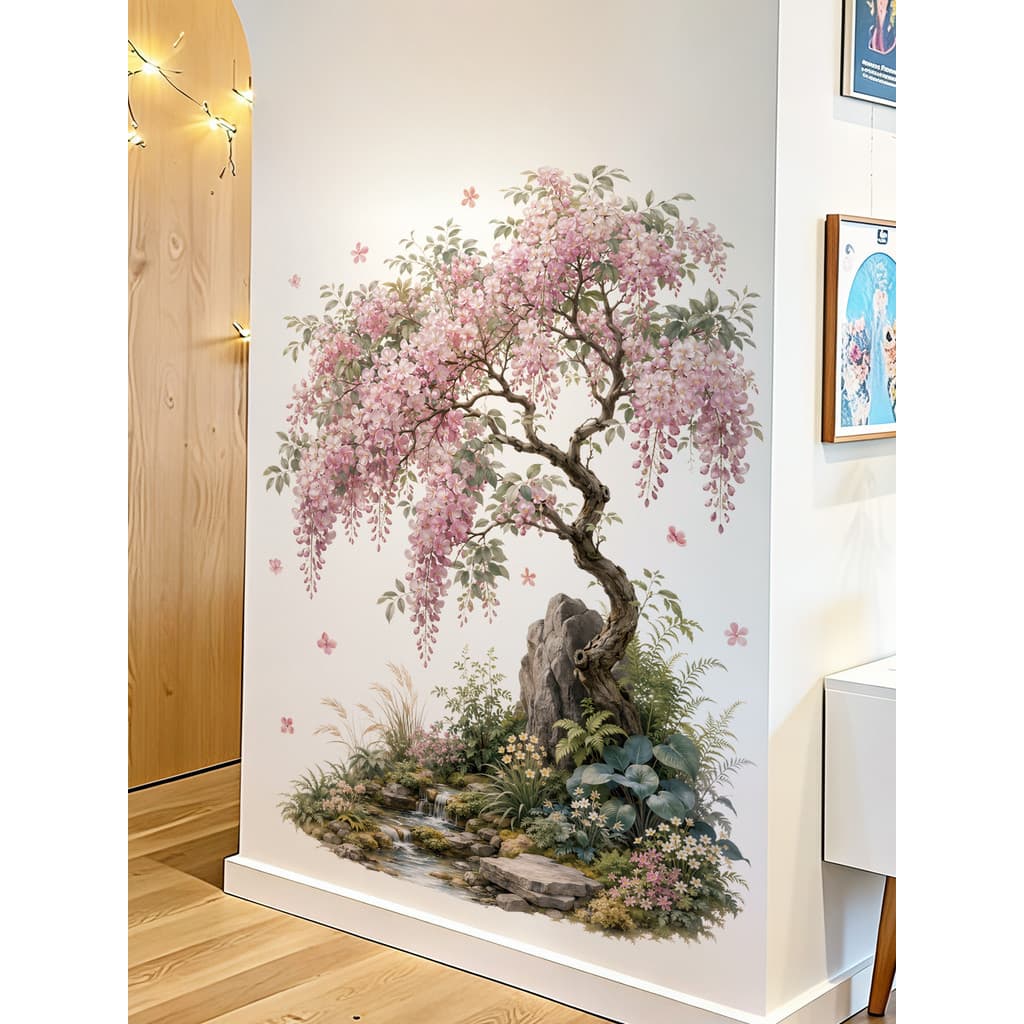 Rosa planta flor árvore auto-adesivo adesivos de parede quarto Interior decoração da parede adesivos Layout aluguel quar
