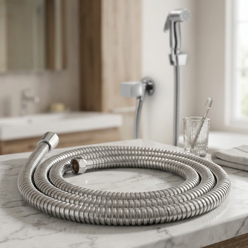 Engate Flexível Mangueira Chuveirinho Ducha Higiênica 1,20m Prateado Aço Inoxidável Agua Conexao