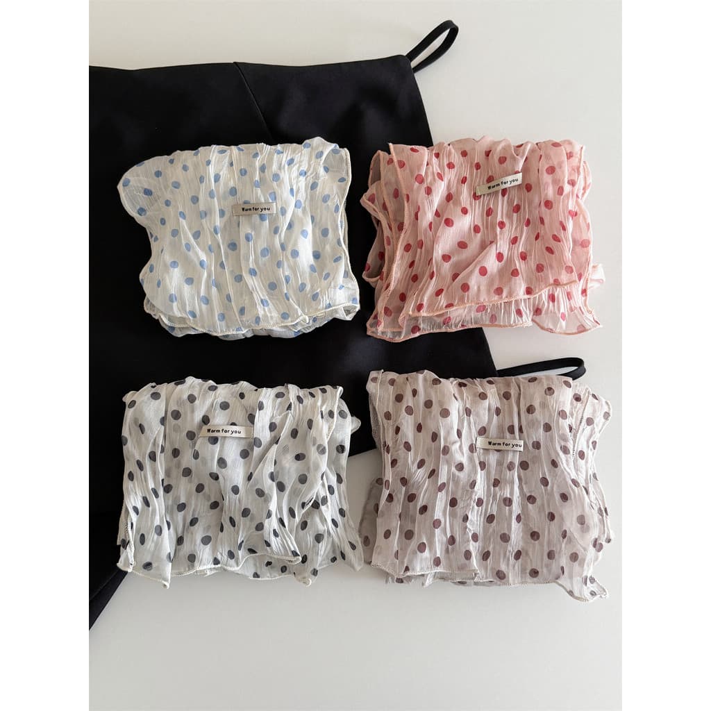 Estilo coreano bolinhas plissado lenço de seda feminino leve respirável Chiffon longo tira cachecol primavera verão all-