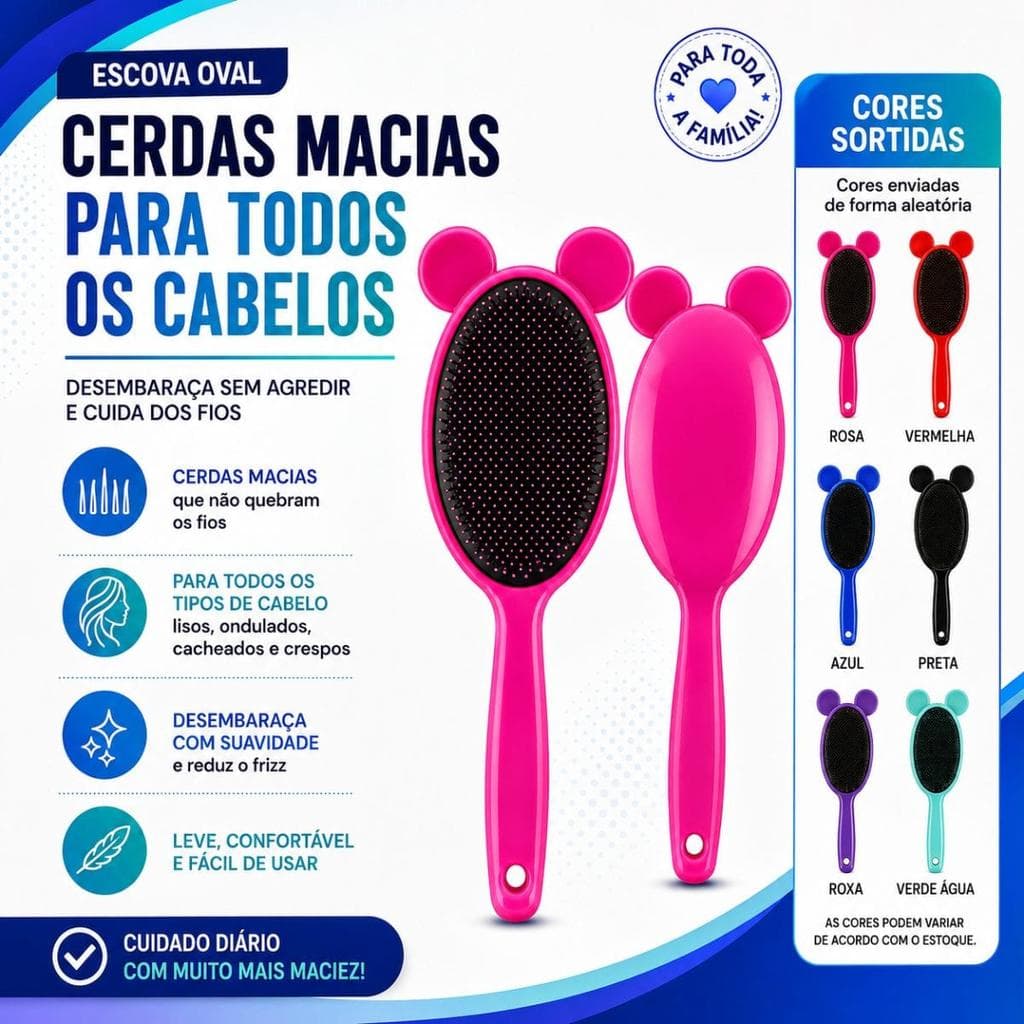 Escova Infantil Orelinha Desembaraça Cabelo - Cores Sortidas