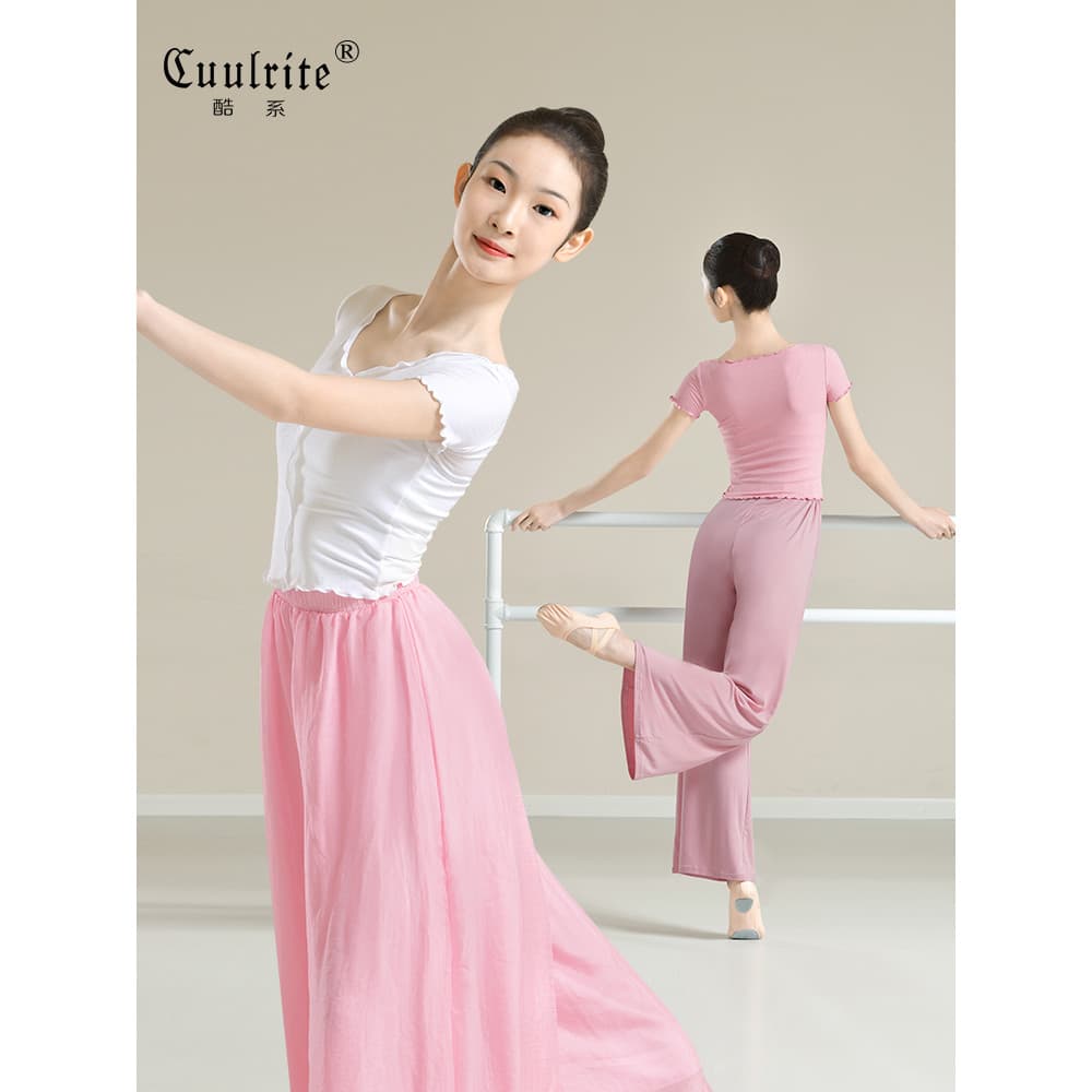 Terno de dança superior feminino verão de manga curta moderno terno de dança Bodysuit treinamento chinês dança prática t