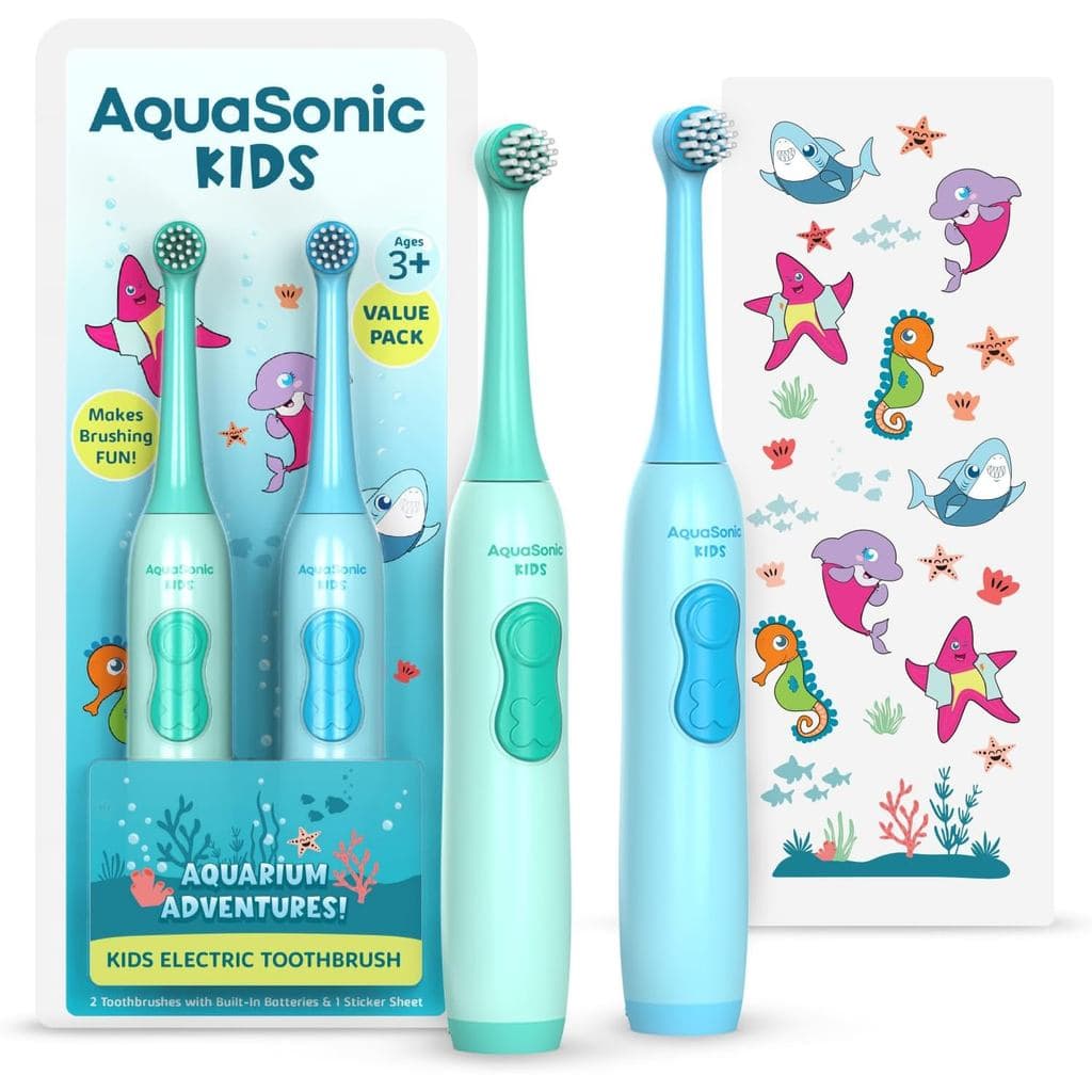 Conjunto de Escova de Dentes Elétrica Aquasonic para Crianças a Partir de 3 Anos |   Cerdas Macias, Cabeça de Escova Osc