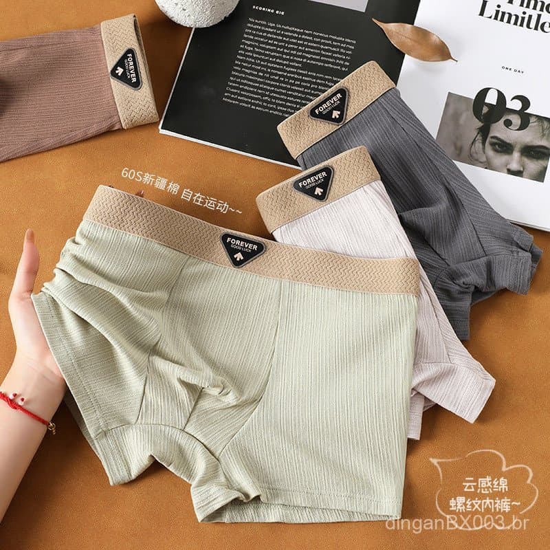 Roupa íntima masculina de algodão, cuecas boxer masculinas, antibacterianas, respiráveis, confortáveis, algodão canelado