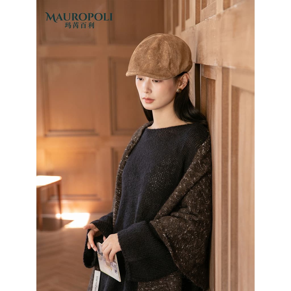 Chapéu marrom para frente feminino 2026 novo estilo outono britânico Retro jornaleiro chapéu moda pequena circunferência