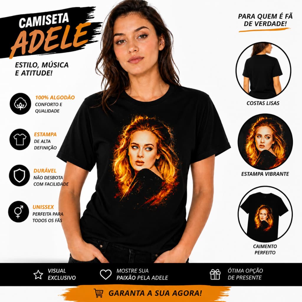 Camiseta Adele | Unissex | 100% Algodão | Estampa Premium | Música Pop |  Presente para Fãs | Adulto e Infantil