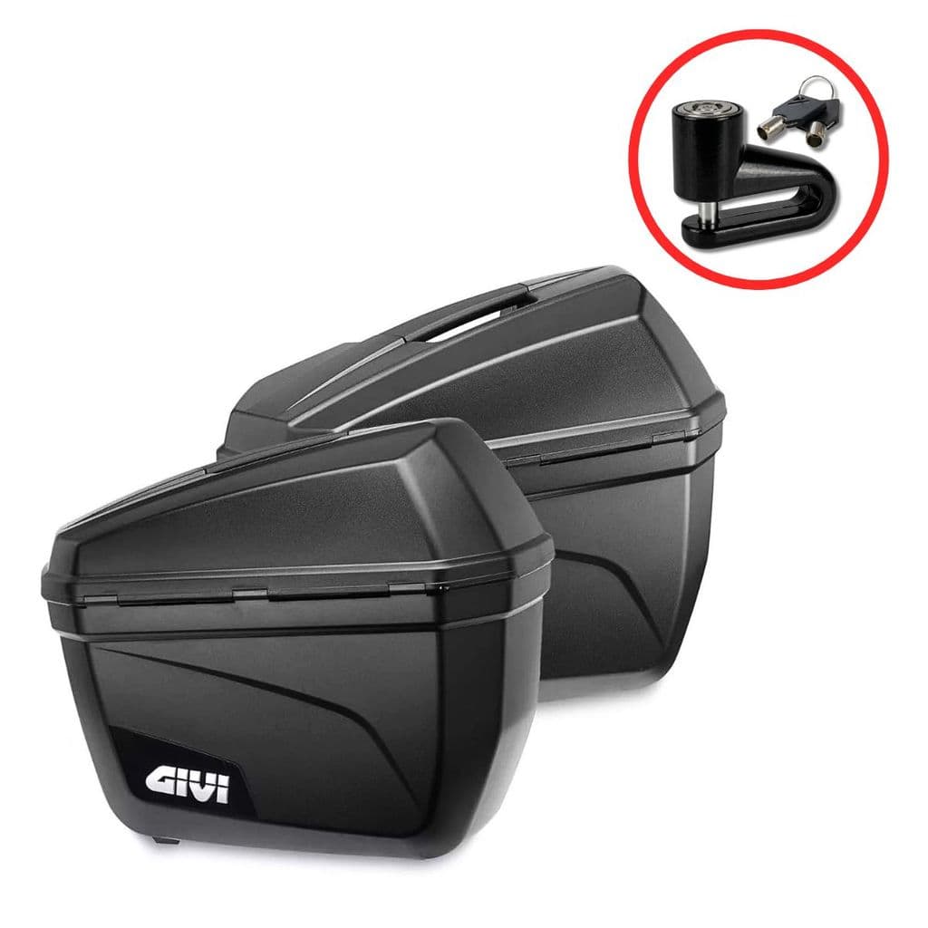 Par Baú para Moto Monokey Givi Lateral Direito Esquerdo E-22N 22L Reforçado + Brinde Trava Cadeado Disco Pino 5,5mm Spec