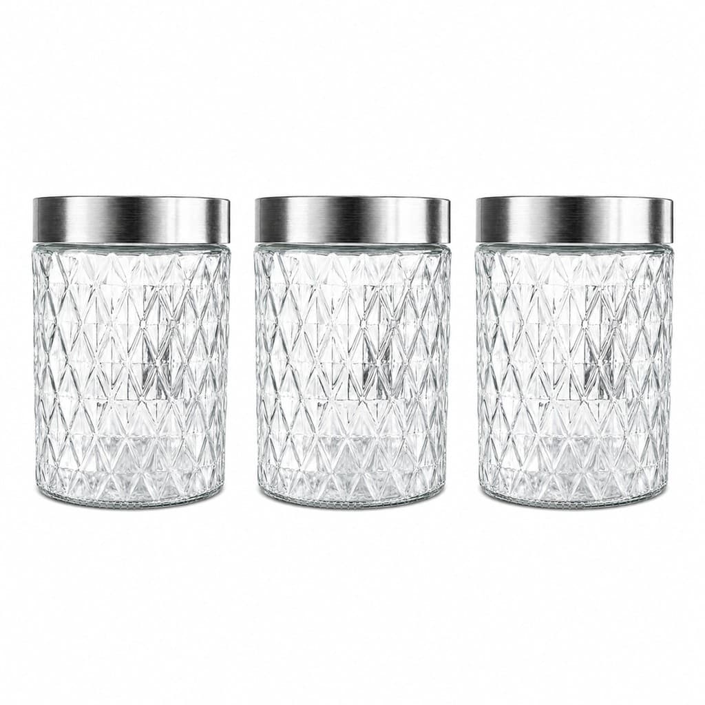 Conjunto 3 Potes De Vidro 1200ml Organizador Mantimentos Tampa Inox Café Açucar Cozinha Hermetico