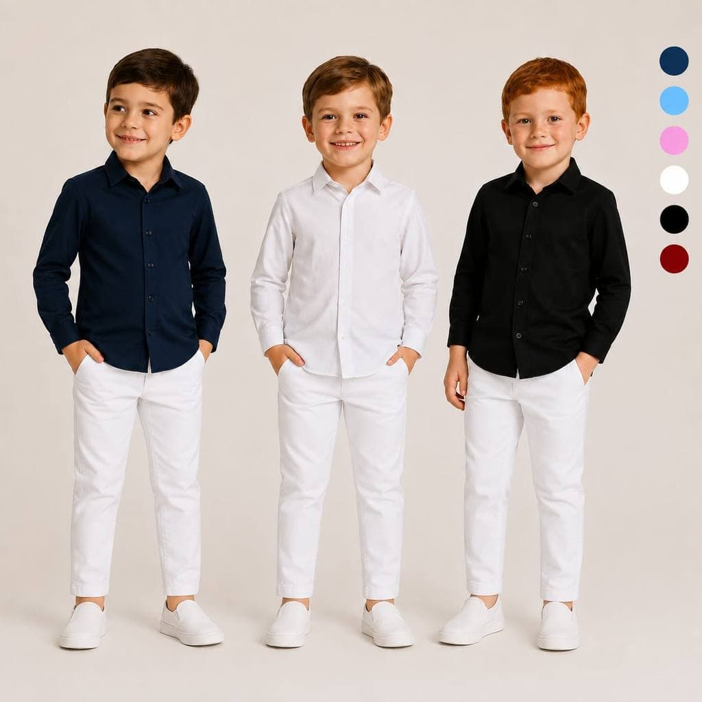 Roupa Conjunto Camisa Social e Calça Branca Slim Infantil Festa Casamento