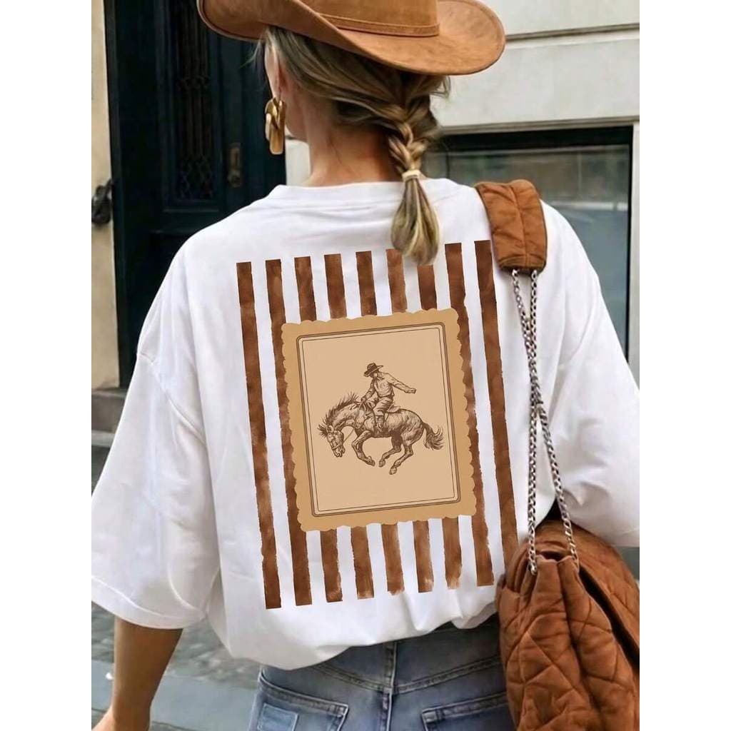 Top Estilo Cowgirl Ocidental Feminina, Férias, Camiseta Feminina, Verão, Camiseta Feminina Casual de Gola