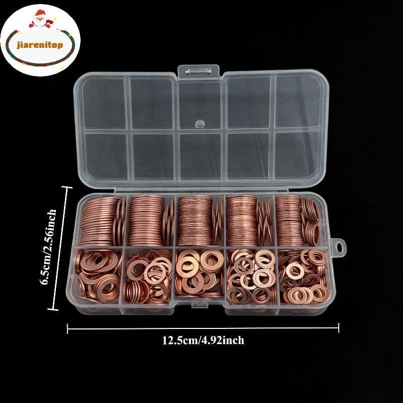 jiarenitop Kit De Sortimento De Junta De Arruela De Cobre 100 Peças M5-M14 Conjunto De Anel De Vedação Plana Com Caixa P