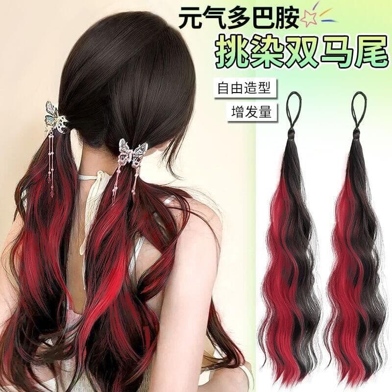 Peruca de rabo de cavalo duplo em destaque para mulheres, faixa de cabelo autoaderente, cabelo longo e cacheado, volumos