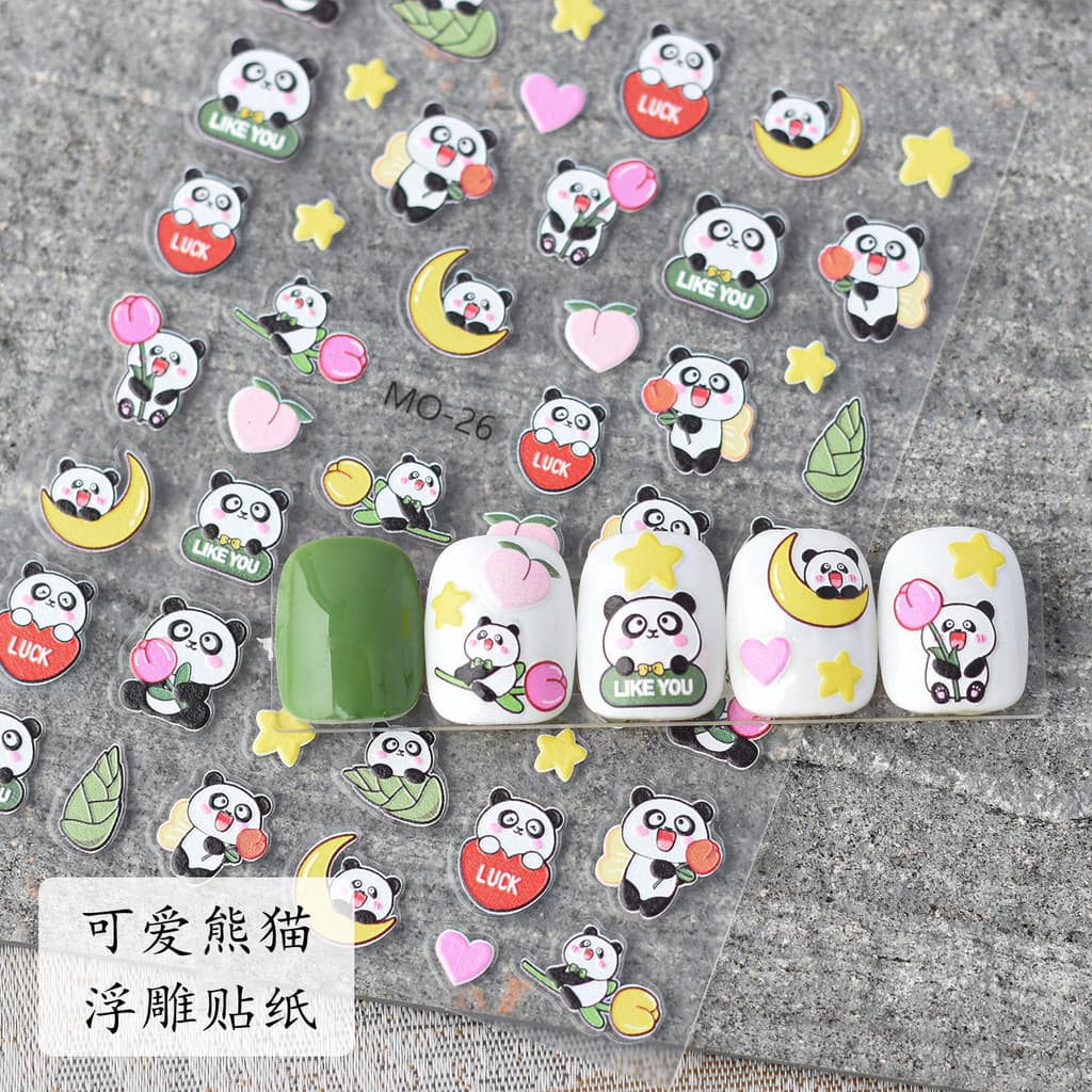 Influenciador Manicure novo produto bonito Panda em relevo adesivo estilo chinês bonito animal de estimação dos desenhos