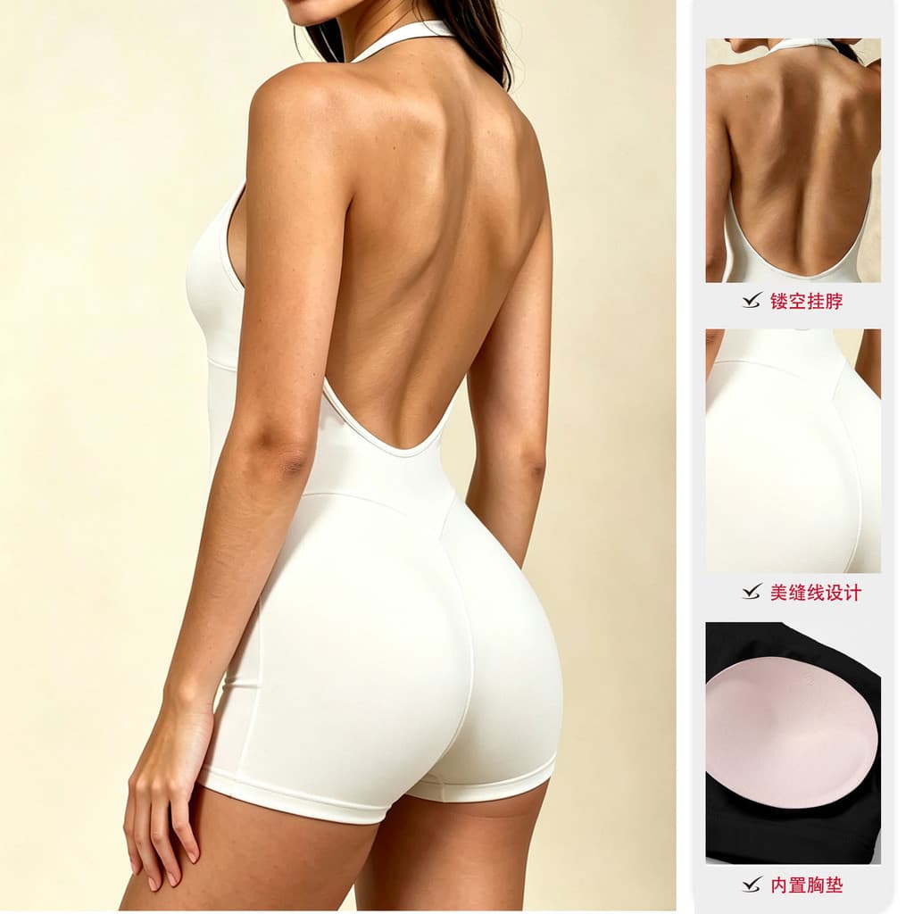 Macacão de yoga para fitness com belo design nas costas, almofadas de peito embutidas, efeito push-up para yoga, roupa d