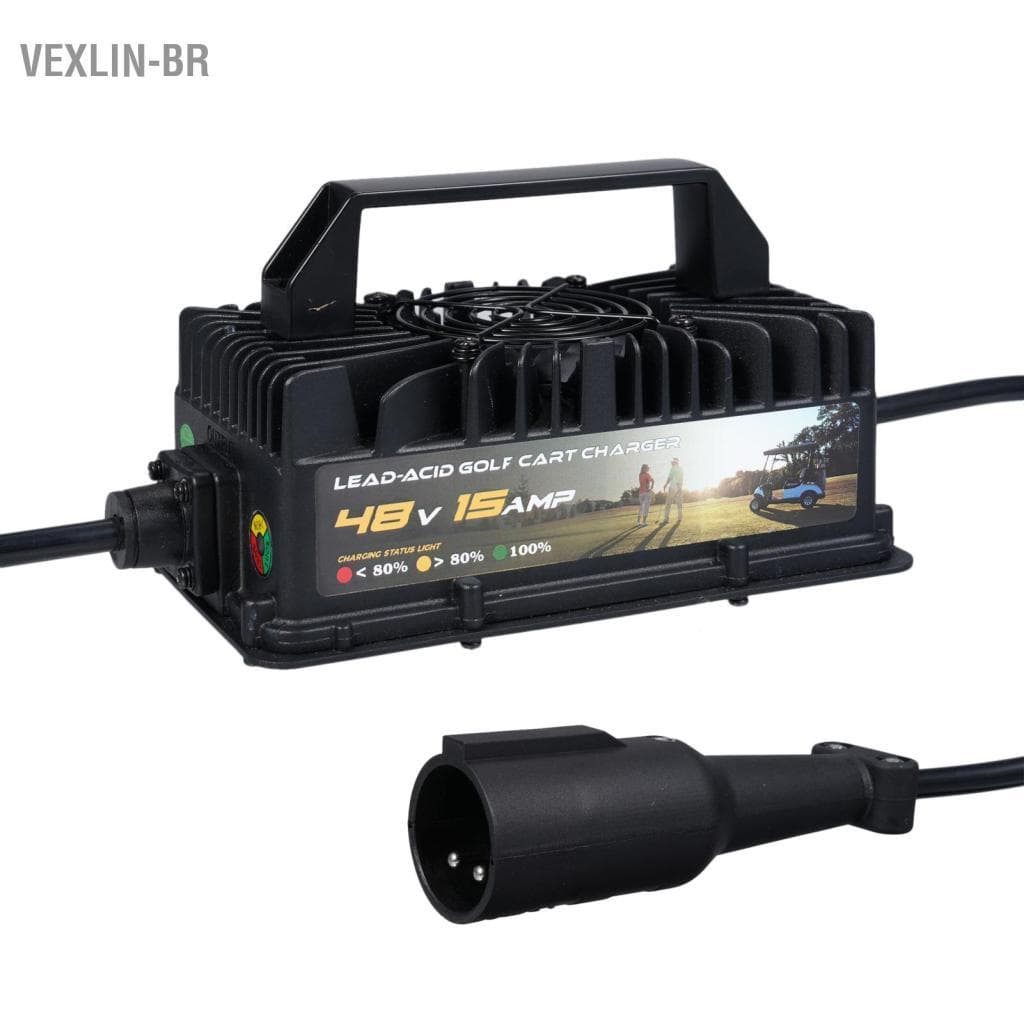 Vexlin-br Carregador de bateria para carrinho de golfe 48V 15AMP ácido-chumbo com plugue redondo de 3 pinos Saída de