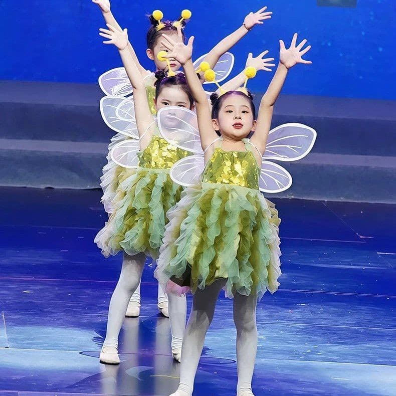 Crianças saia de gaze fofa brilhando estrela vaga-lume traje infantil elfo dança que Me virou luz 8.18