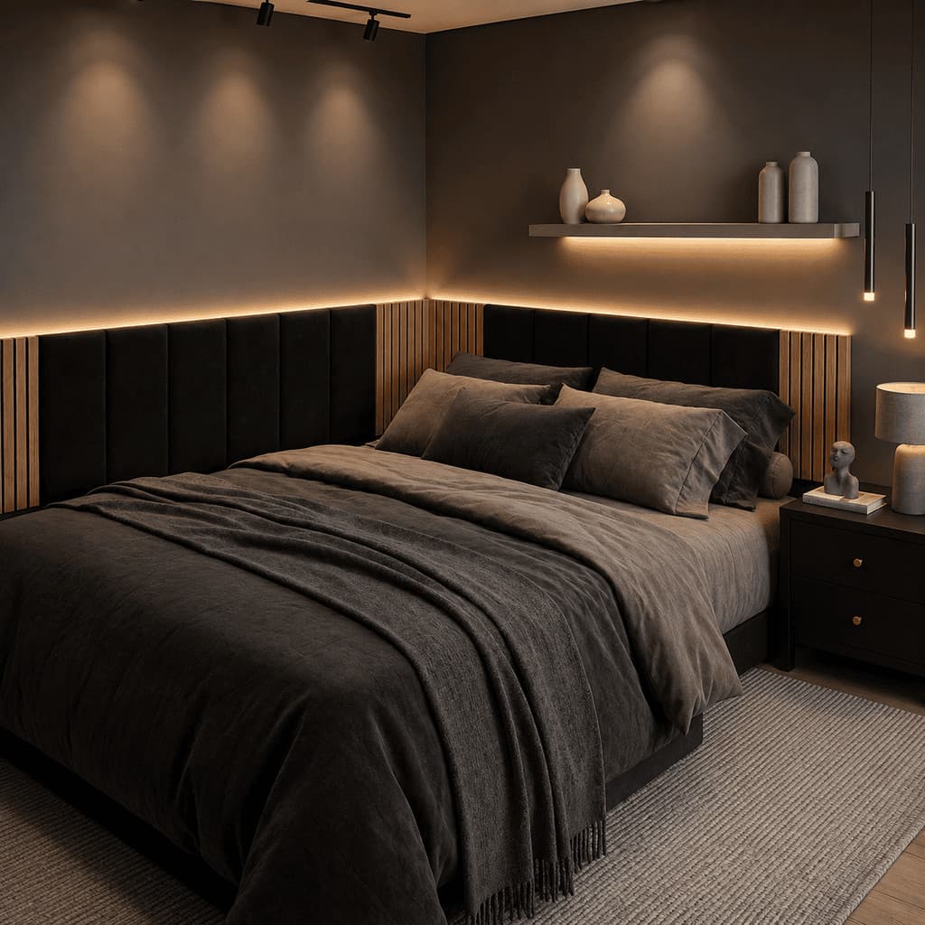 Kit Cabeceira Modular em L Painel Ripado MDF Para Cama Box Solteiro Casal Queen King