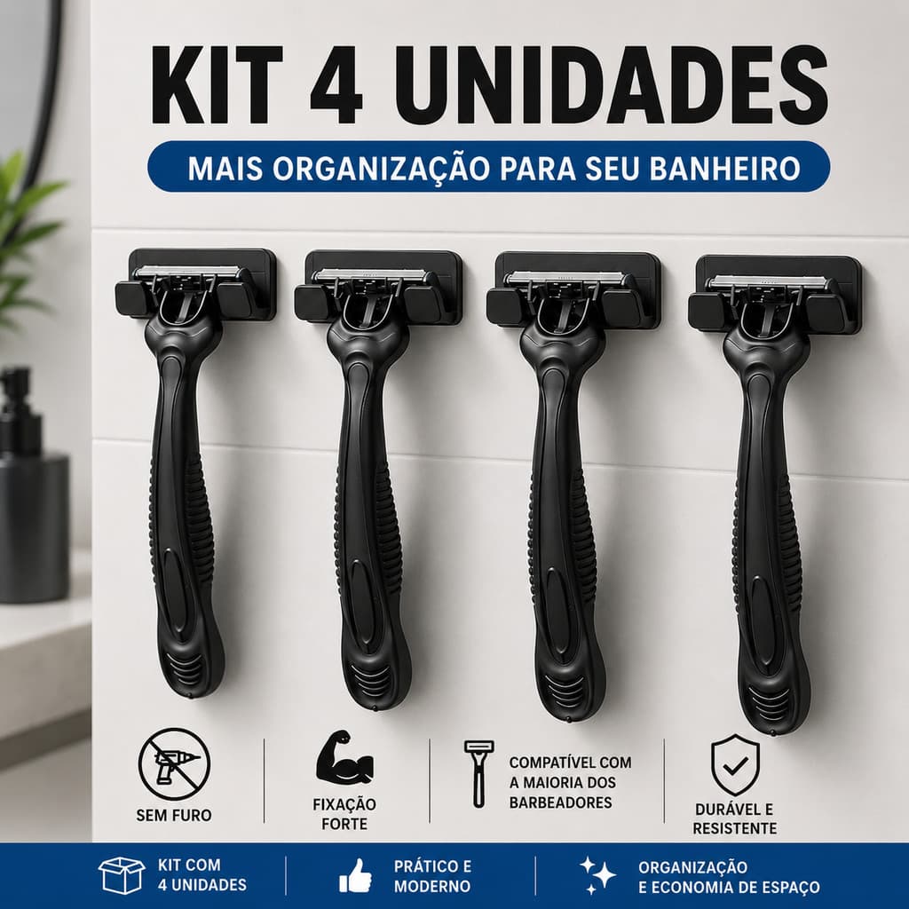 Kit 4 Suporte Gillete 3M Sem Furar Parede Barbeador prestobarba Banheiro Resistente higênico