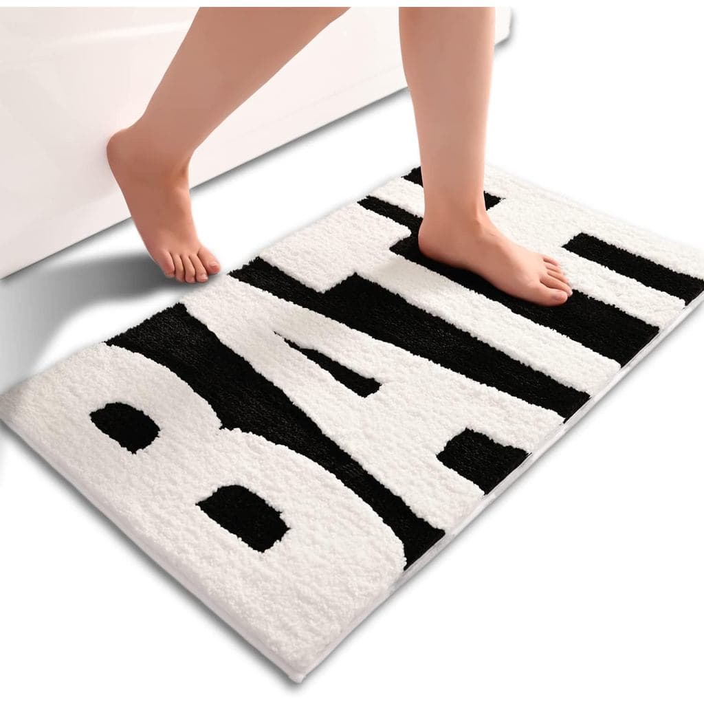 Tapetes de Banheiro em Preto e Branco, Tapete de Banheiro Antiderrapante com Letras, Tapete de Banheiro Macio, Absorvent