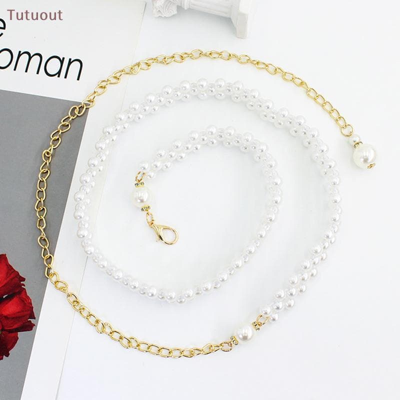 TUTU Feminino Elegante Pérola Corrente Cinto Cintura Fina Ouro Metal Cintos Para Meninas Senhora Doce Vestido Cós Cintas