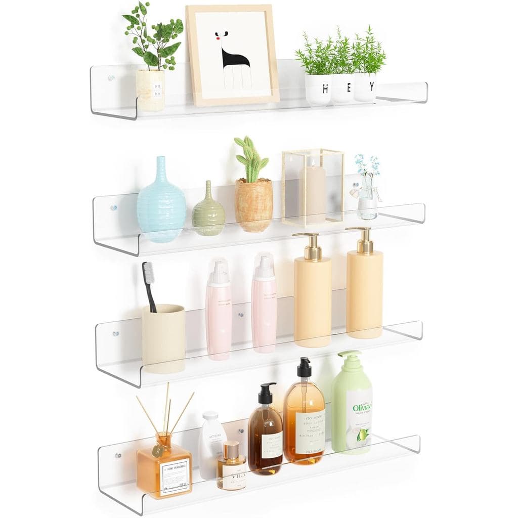 upsimples Conjunto de 4 Prateleiras de Acrílico para Armazenamento na Parede, Estantes Flutuantes de 15" para Crianças,