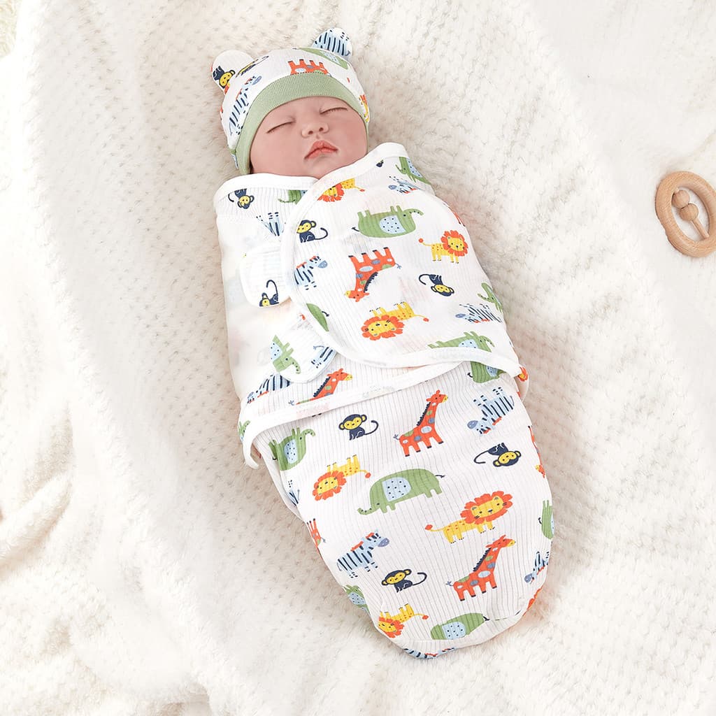 Saco De Dormir Recém-Nascido Algodão Bebê Swaddle Envoltório Ajustável Chapéu Conjunto Anti-Chute Quente Cobertor Macio