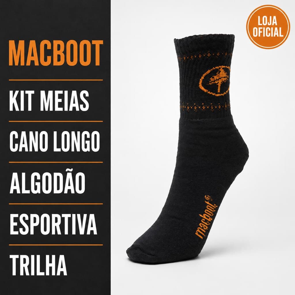 Kit Meias Macboot Esportiva Cano Longo Alto Trilha Caminhada Trabalho Confortável Algodão Par