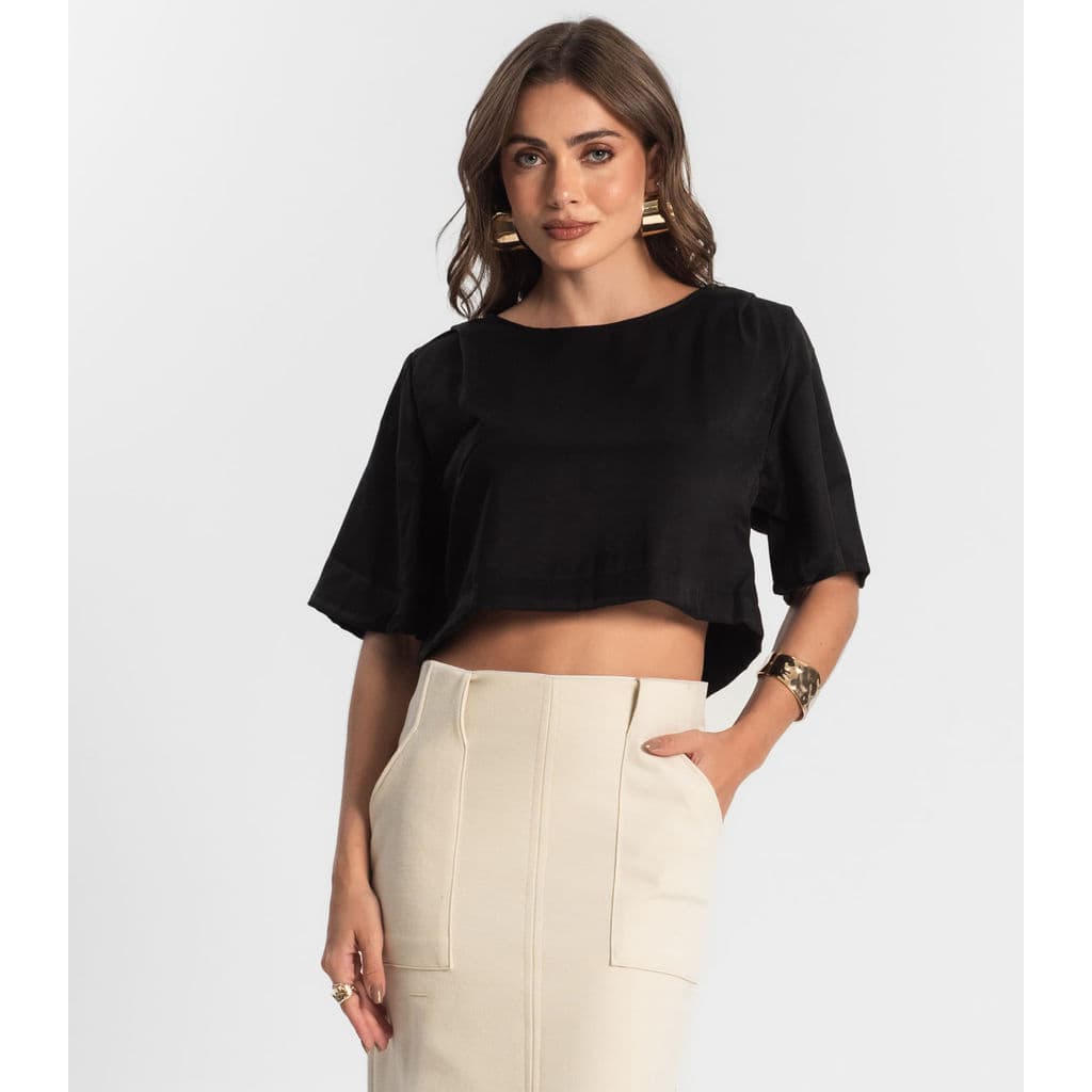 Blusa Feminina Box Em Tecido Alfaiataria Endless Preto
