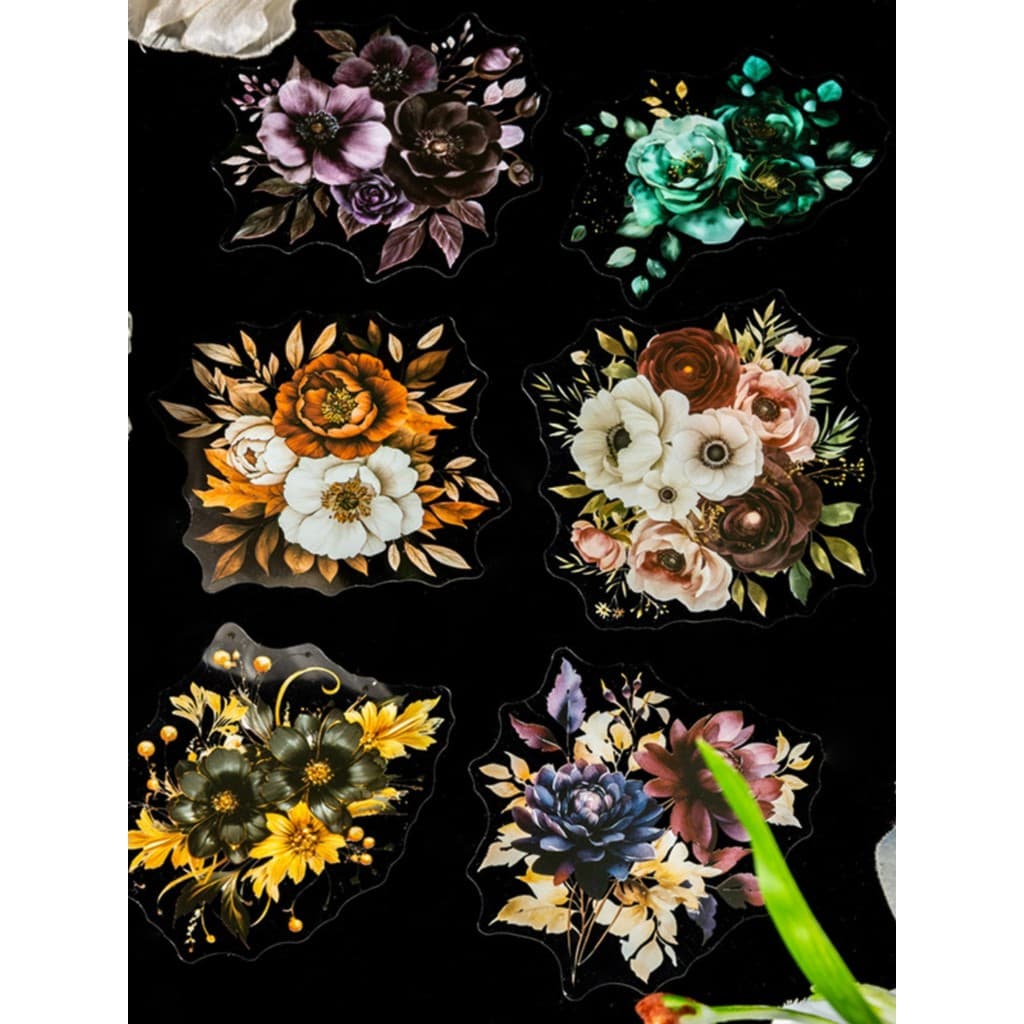 Noite escura flor série PET pacote de adesivos à prova dwaterproof água 20 folhas estilo escuro flor Material manual diy