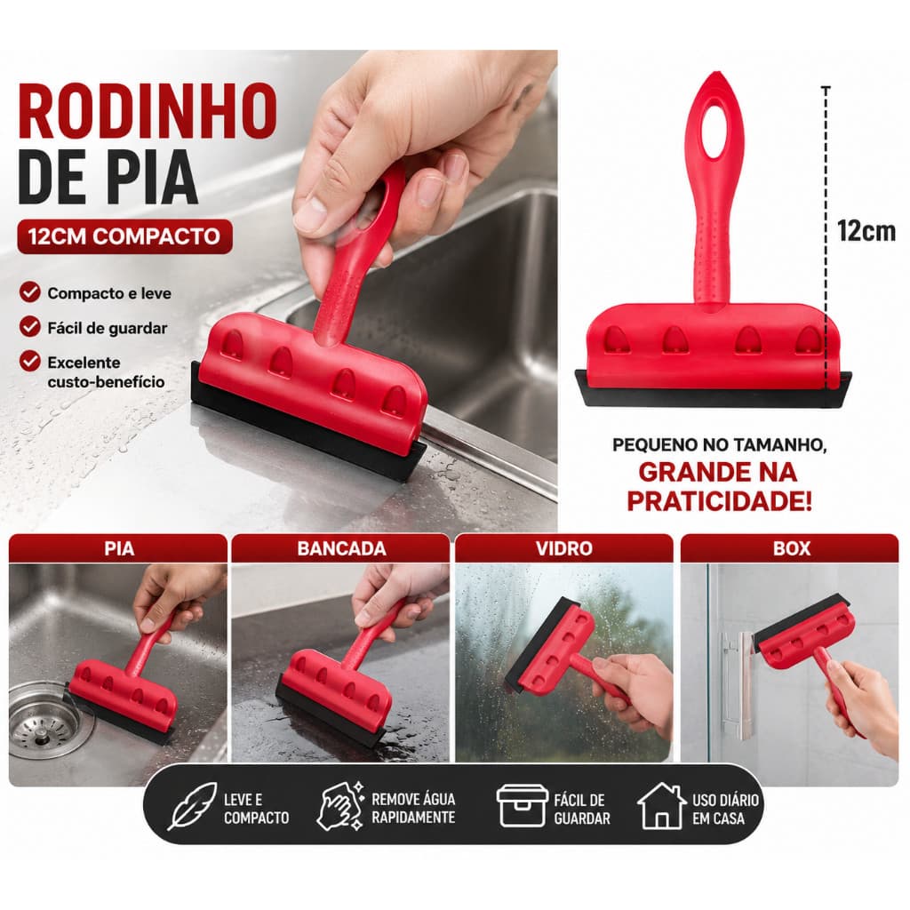 Mini Rodo 12cm Compacto para Pia Bancada Vidro e Box