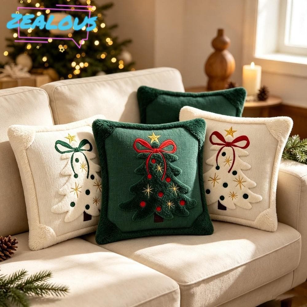 ZEALOUSSS Capa De Almofada De Natal , Fronha Com Design De Árvore De Textura Macia