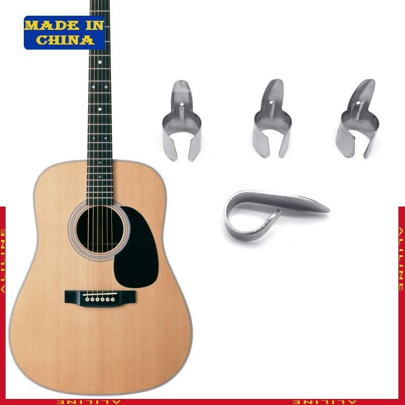 4 Pçs Conjunto 1 Polegar + 3 Dedo Palhetas Guitarra Inoxidável Ajustável Bainha Palheta Para Acústica
