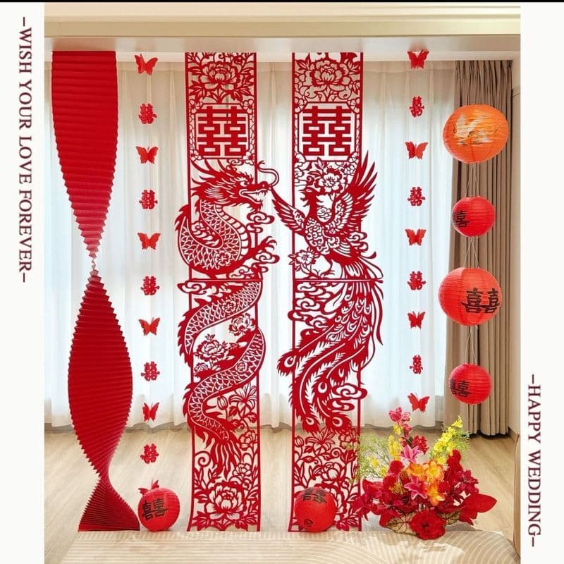 Sala de casamento foto fundo Layout casamento novo estilo chinês feliz ornamento conjunto sala estar das mulheres dos ho