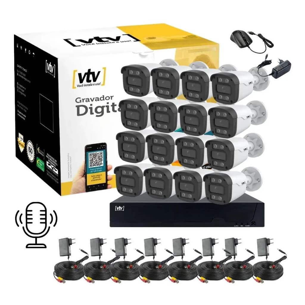 Kit Dvr 5mn 16ch + 16 Bullet Full Color Com Mic Dcr-e: 2024/