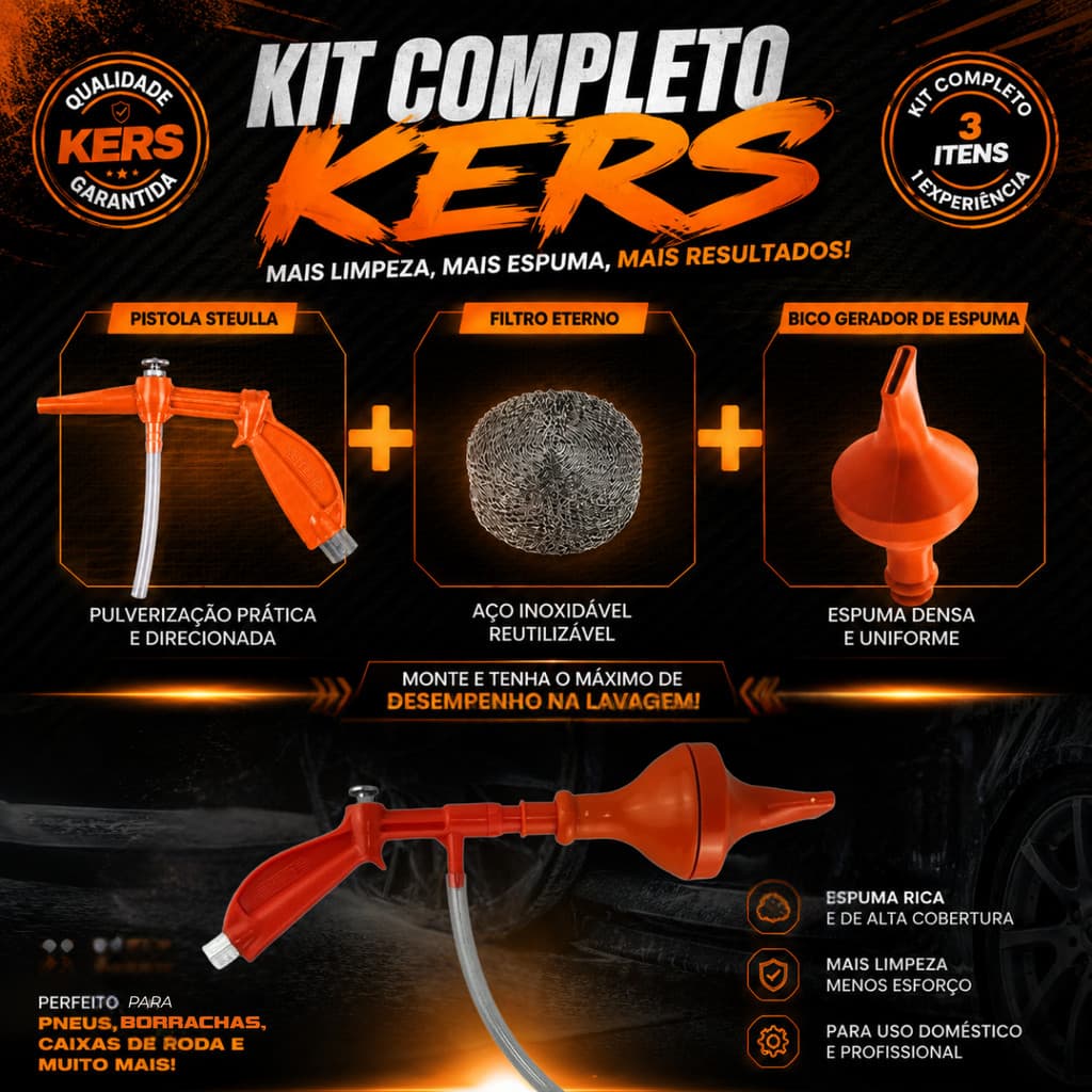 Bico Gerador de Espuma Snow Jet + Pulverizador MS 3-BL Kers Com Filtro De Aço
