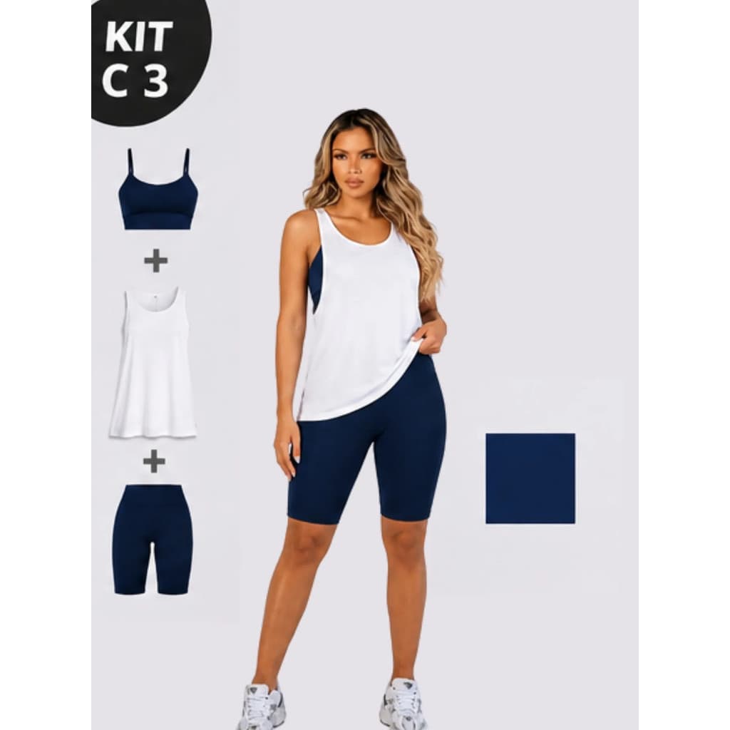 Kit Academia Feminino Short Cós Alto Com Top E Regata OGR