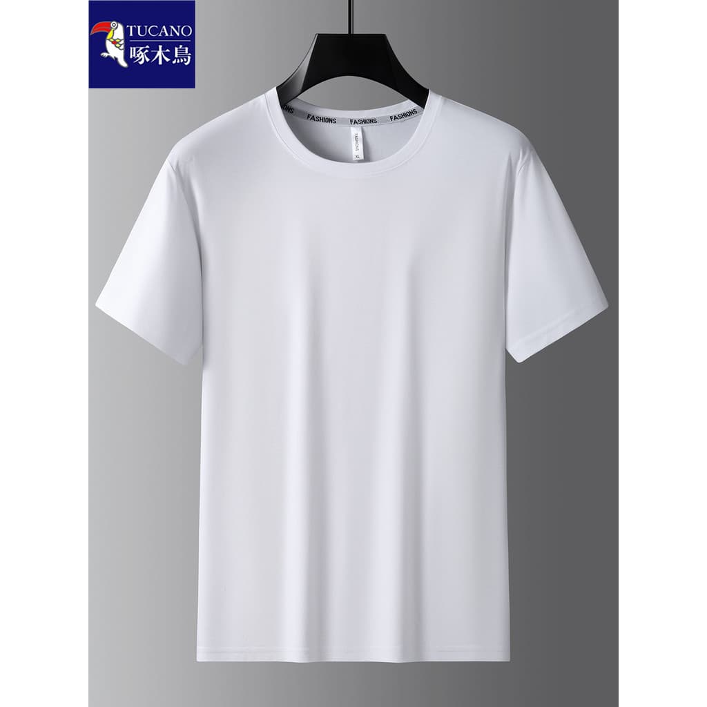 Woodpecker tamanho grande cor sólida em torno do pescoço de manga curta camiseta masculina verão meia manga 2026 novo fu