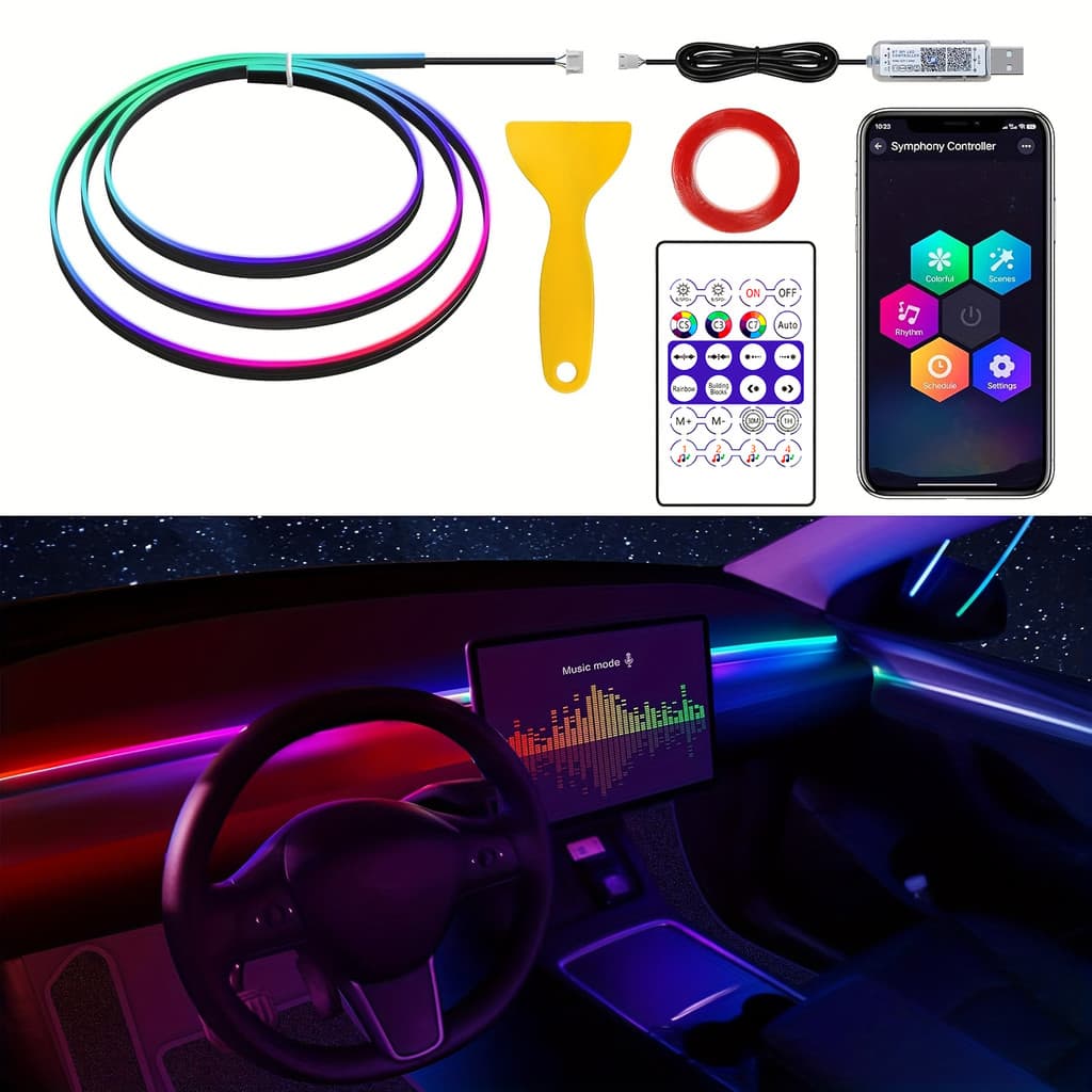 2 Em 1 Dreamcolor Acrílico LED Interior Tira USB APP Controle Remoto Painel Do Carro Luz Ambiente 12V Para Tesla Modelo