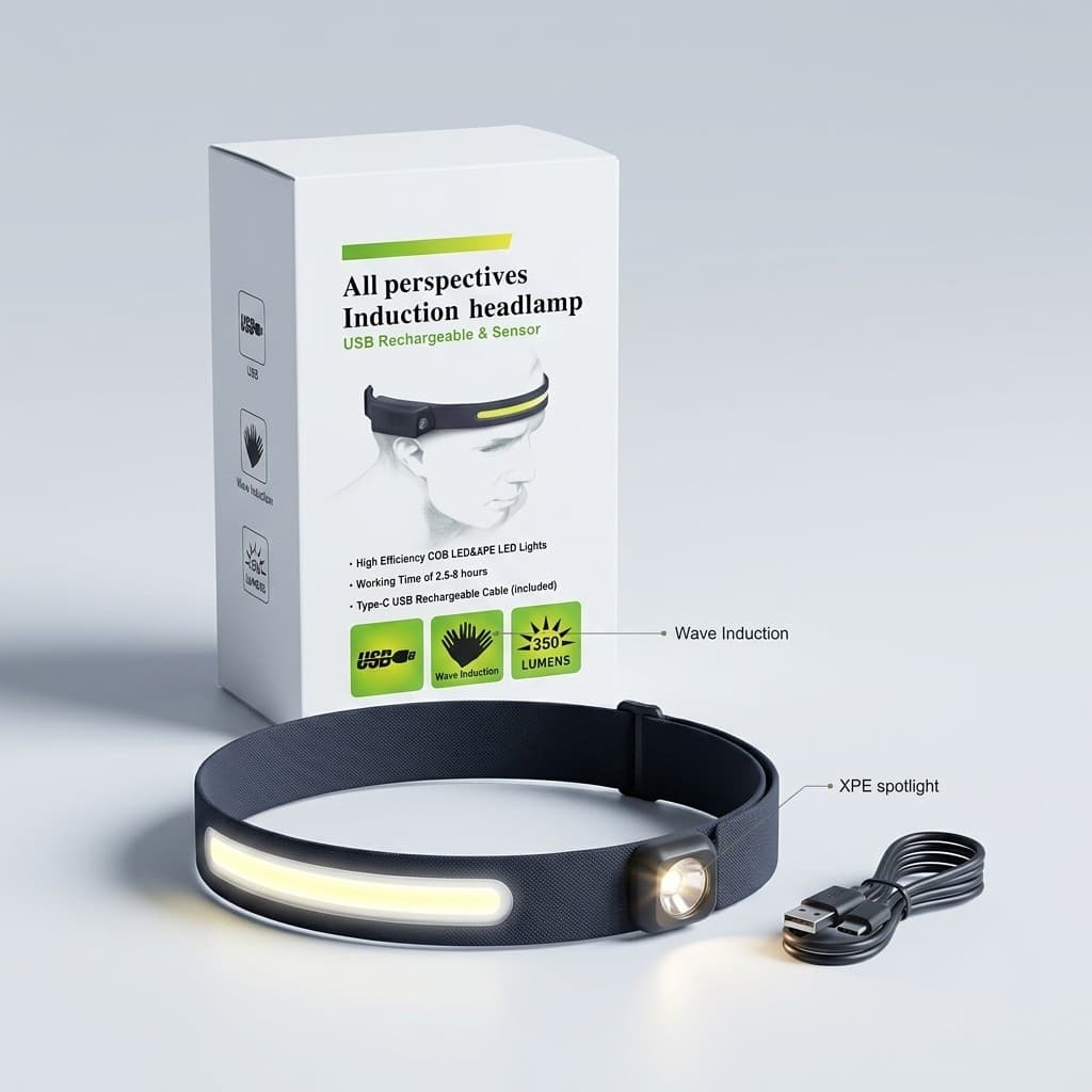 Lanterna de Cabeça LED Duplo Foco Amplo COB e Longo Alcance XPE Farol Recarregável para Capacete