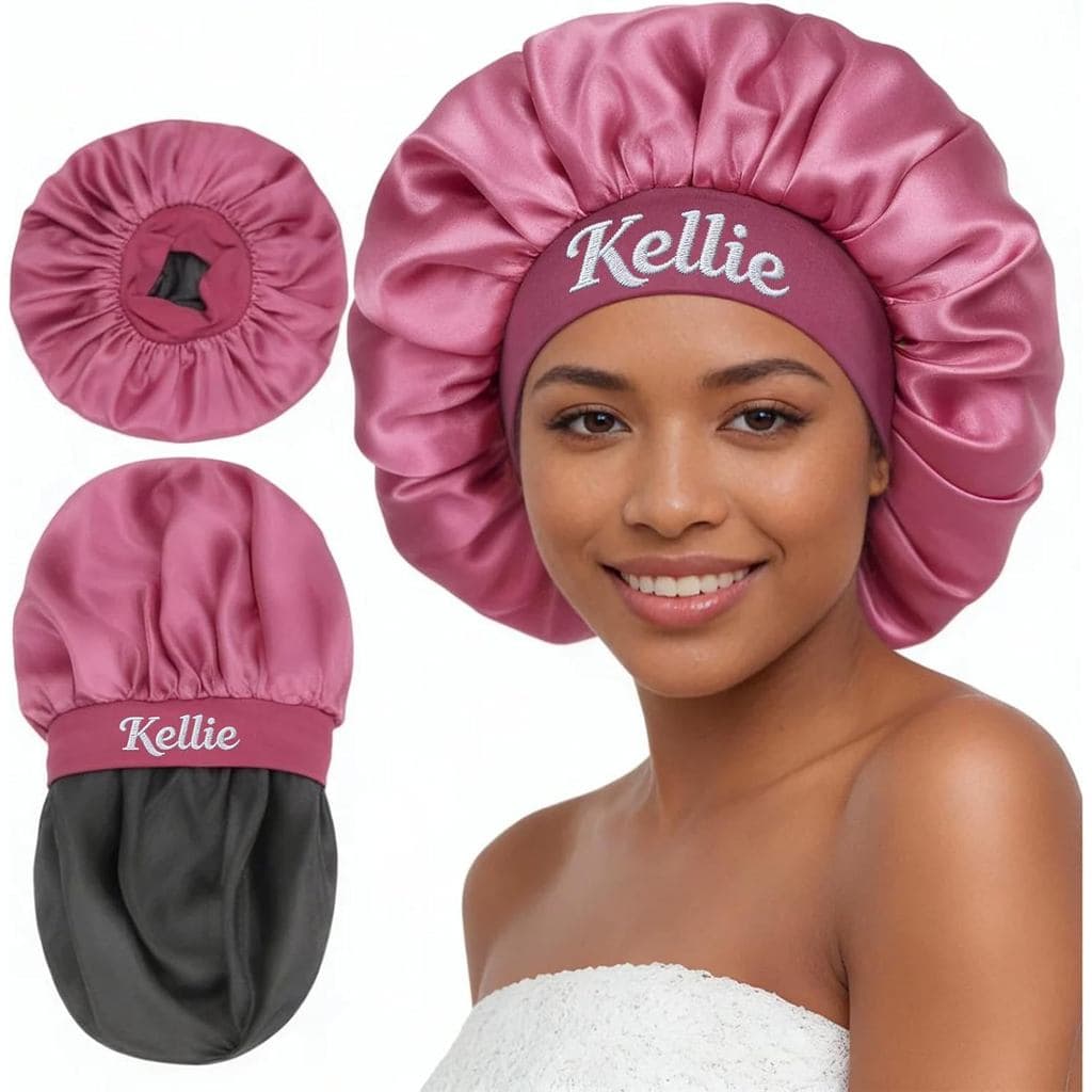 Touca de Seda Personalizada para Mulheres, Touca de Cetim para Cabelos Cacheados, Faixa de Cabelo, Cobertura Noturna par