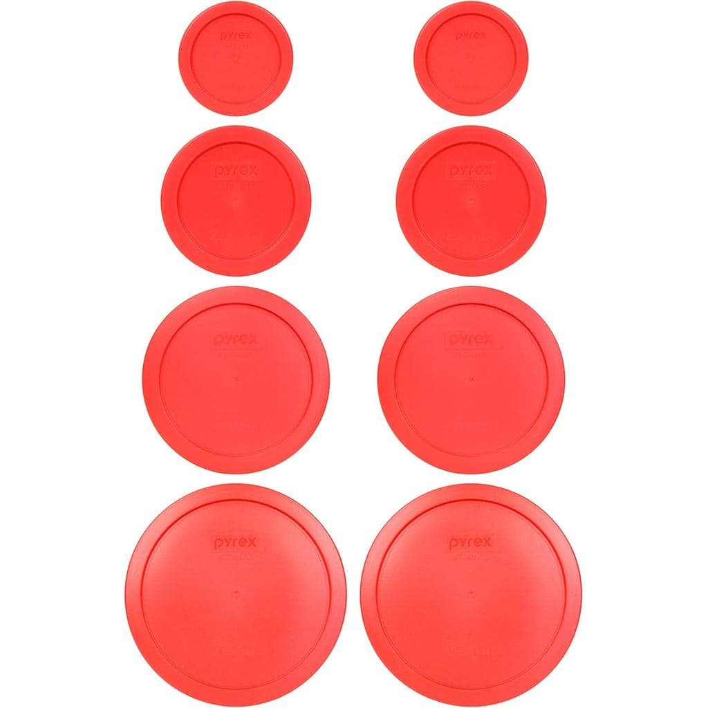 Tampas de Substituição Redondas Vermelhas para Armazenamento de Alimentos Pyrex, 8 Peças - Fabricado nos EUA L2VE