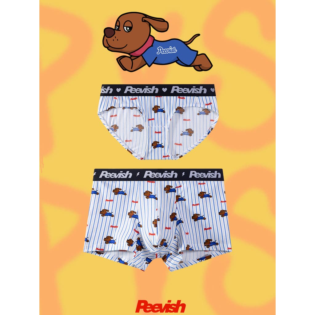 PEEVISH PEEVISH Cartoon Cute Casal Puro Algodão Antibacteriano Boxer Cuecas Meninos Cuecas Meninas Cuecas