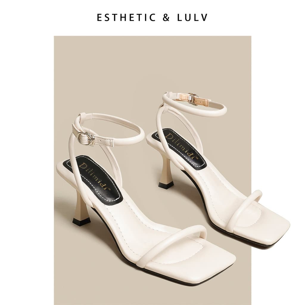 Francês branco de salto grosso sapatos de salto alto feminino 2026 novo estilo verão com saia cinta de uma linha sandáli